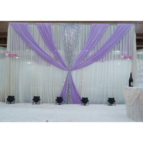 White and Lavender Ice Silk Wedding Backdrop 3m*6m(10ft*20ft) Wedding Decorations with Sequins fabric