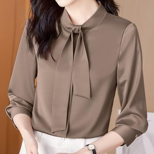 Blosue Women Blusas Mujer De Moda 2021 Bow Stand Collar Office Blouse Women Tops Chiffon Blouse Shirt Women Blouses Blusa E229