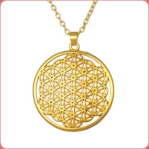 Flower of Life Buddhist Necklace Long Chain Seed of Life Sacred Geometry Jewelry Fleur De Vie Yoga Namaste Necklace