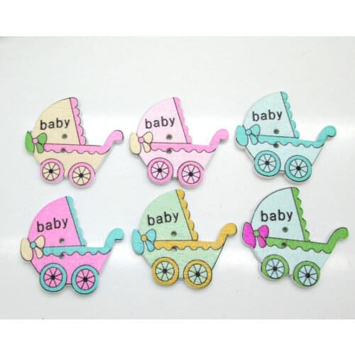 50pcs 33x34mm Mixed Colorful 2 Holes Bowknot Baby Carriage Wooden Buttons For Clothes Crafts Sewing Scrapbooking DIY Accessories