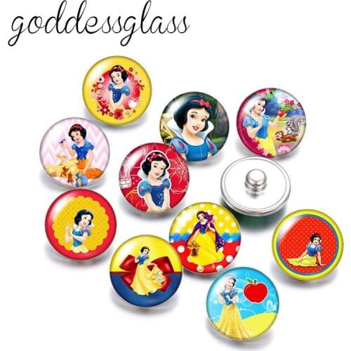 Disney Princess Snow white Girls Gift 10pcs Round photo 18mm snap buttons for 18mm snap necklace DIY jewelry