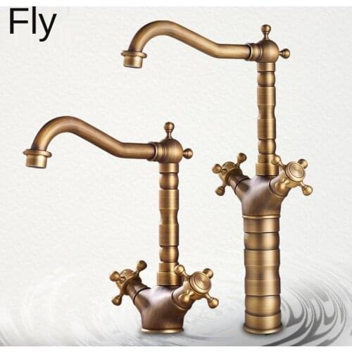 European-Style Antique Brass Faucet Double Handle Hot and Cold Kitchen Rotatable Faucet Black Faucet