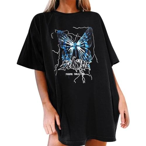 Streetwear T Shirt Harajuku Butterfly Print Hip-hop Pullover Oversized Round Neck Graphic Tee Loose Short Sleeve T Shirt Рубашки