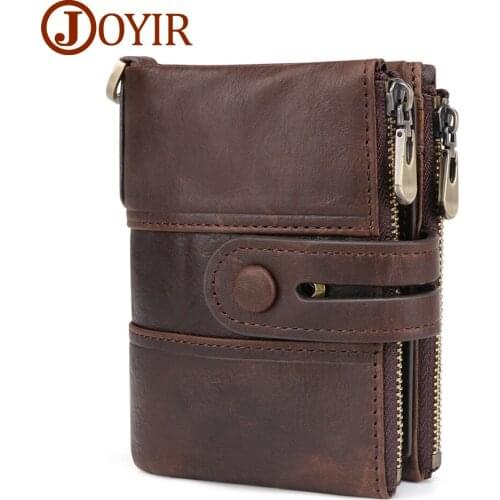 JOYIR Crazy Horse Leather Mens Wallet Genuine Leather Male Business Wallet Card Id Holder Coin Purse Travel wallet For Man 2020