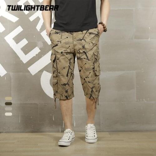 New Mens Camo Cropped Pants Summer Multiple pockets Pure Cotton Male Casual Calf Length Pant Men Plus Size Trousers AF109