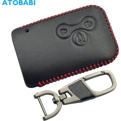 Leather Car Key Cover For Renault Clio Logan Megane 2 3 Koleos Scenic 3 Buttons Smart Remote Fob Protector Case Keychain Bag