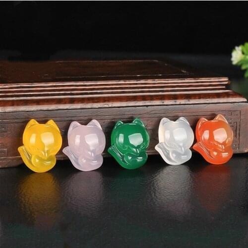 1PC Natural Green Agate Fox Jade Pendant Necklace Chalcedony Carved Charm Jewellery Fashion Amulet for Men Women Lucky Gifts