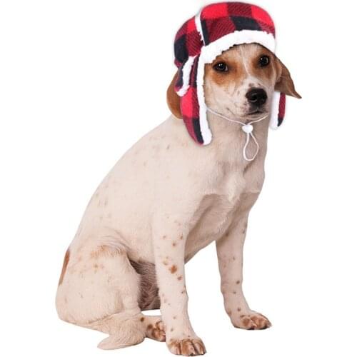 Small Dogs Headband Decorative Accessories Winter Plush Cat Plaid Hat Warm French Dog Walking Woolen Outdoor Windproof Headwear