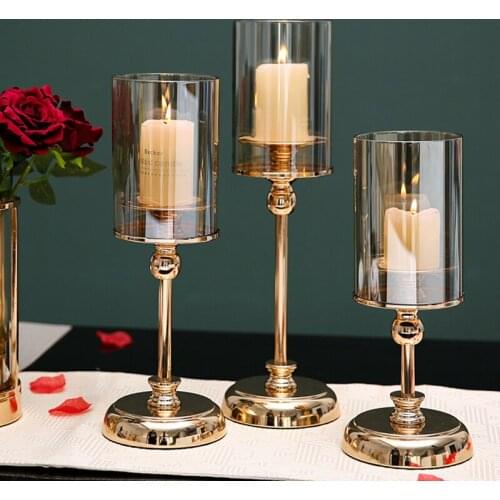 Metal Candle Holder with Glass Cover For Home Decor Decorative Handmade Candle Holders Wedding Decorations Nordic Ornament