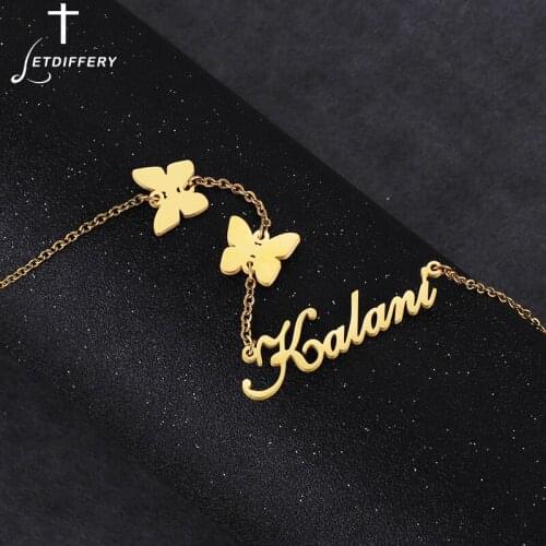 Letdiffery Fashion Double Butterfly Chain Necklace Stainless Steel Custom Nameplate Necklaces Personalized Jewelry for Women