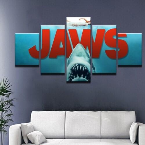 Modular Pictures Home Decor Shark Canvas HD Print Painting Framed For Living Room 5 Panel Jaws Movie Wall Art Oil Poster