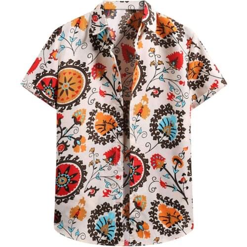Summer Shirt For Men Cardigan Short Sleeve Shirts Clothes Hawaiian Shirt Beach Flower Men Turtleneck Shirt camisas de hombre