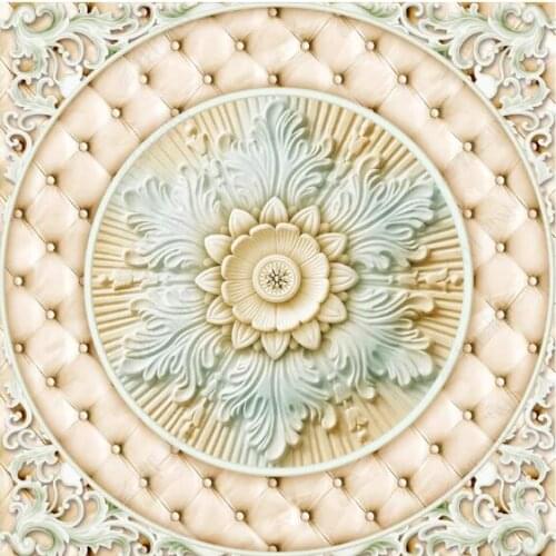 Custom 3D wall mural round European flower soft bag blue sky suspension ceiling living room modern home decoration