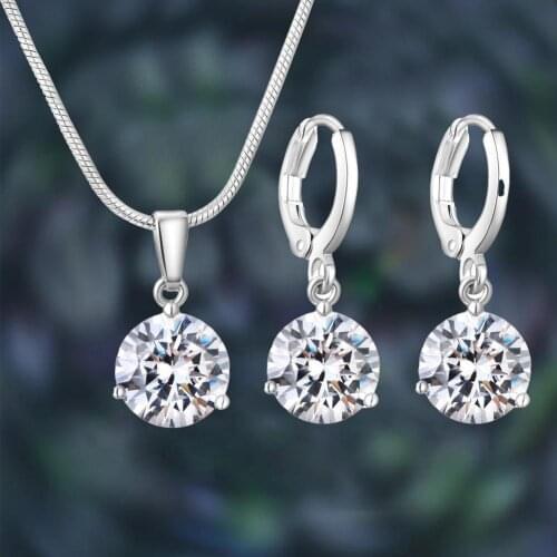 New Necklace Earrings Set Silver Color Jewelry Sets Rhinestone Gift Necklace Womens Jewelry For Women Earrings Bracelet Z8B7