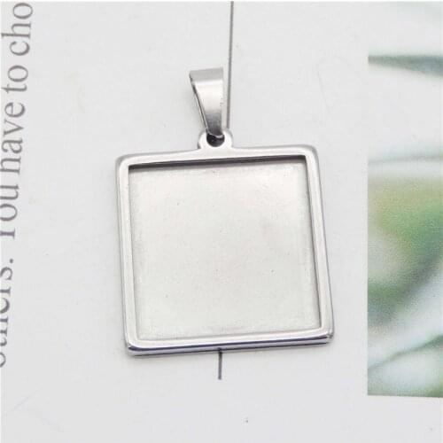 Julie Wang 20-30mm Square Cabochon Base Setting Charm Stainless Steel Blank Tray Bezel Pendant Bracelet Jewelry Making Accessory