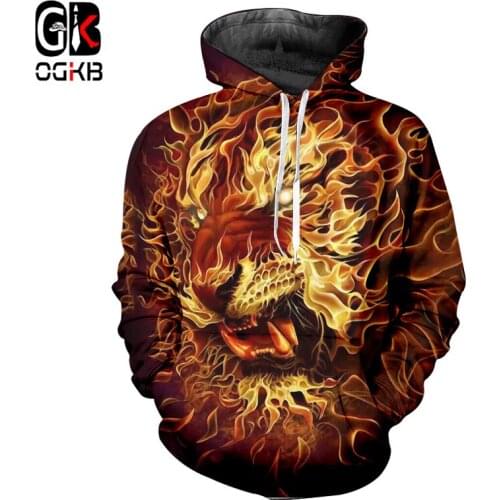 OGKB 2018 New Harajuku Print Flame Lion 3D Hoodies Animal Sweatshirts Men Womens Hiphop Punk Hooded Pullovers Jumpers Big Size