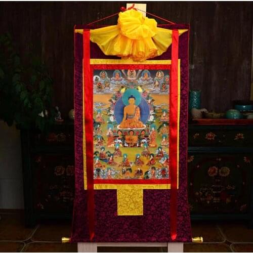 Wholesale Buddhist supplies-87CM Buddhism HOME Decor ART silk holy Eighteen Luo Han 18 Buddhist saints Thang-ga Thangka painting