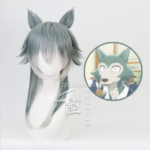 Legoshi Wig Green Gray Hair Wig Anime Beastars Cosplay Hair Synthetic Cosplay Wig 60cm