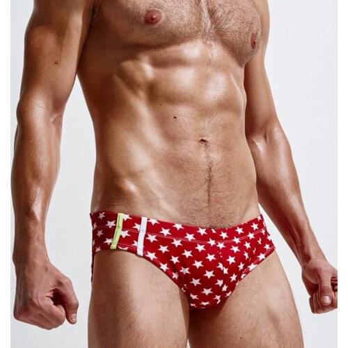 Sexy Mens Swimming Trunks Quick Dry Bathing Suit Low Waist Boxer Swimsuit Star Print Briefs Swimwear Summer Beachwear