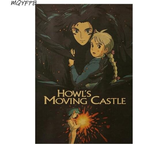 Anime Howls Moving Castle Cartoon Kraft Paper Poster Wall Sticker Home Room Decoration Painting 50.5x35cm