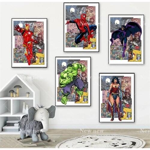 Marvel Avengers cartoon graffiti canvas painting superhero posters and prints print murals boys room home wall decoration gifts