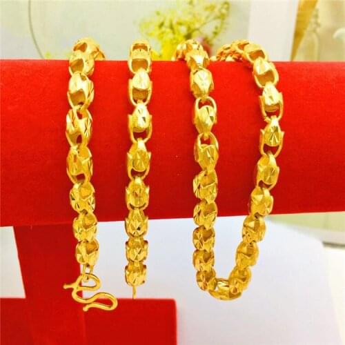 LUXURY 14K GOLD MENS NECKLACE DELICATE BEADS CHAIN NECKKLACES THICKED YELLOW GOLD NECKLACE FOR MEN WEDDING ENGAGEMENT JEWELRY