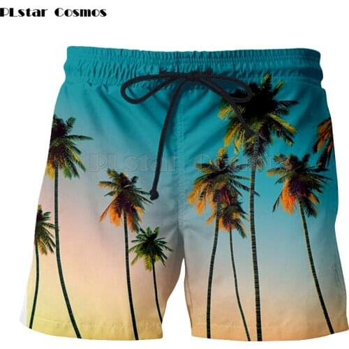 New Summer Hot Men Beach Shorts Quick Dry 3d Coconut Tree Printed Elastic Waist loose Mens Shorts Fashion Board Shorts Casual