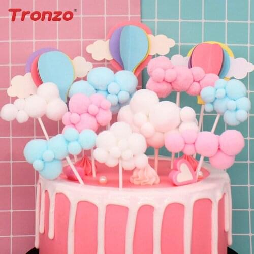 Tronzo Cake Topper Pink Blue Creative Cloud Hot Air Balloon Cupcake Topper For Wedding Baby Shower DIY Flags Party Supplies