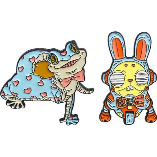 Smart Rabbit Ears Robot Car Shape Creative Fashion Brooch Cartoon Smiling Lizard Reptile Badge Neutral All-Match Jewelry Ins