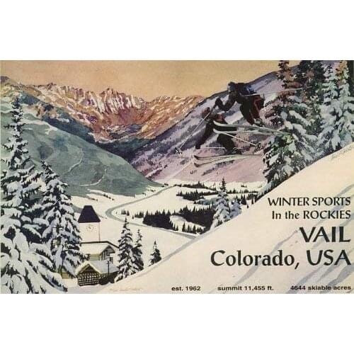 Winter Sports in The Rockies Vail Colorado USA Snow Couple SKI Jumping Skiing 20" X 30" Image Size Vintage Poster REPRO