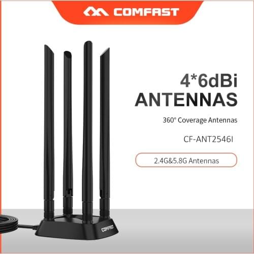 Omnidirectional 360 degree SMA antenna 2.4G/5Ghz Dual band 4*6dBi antenna with 1.2M extension base antenna for network cards