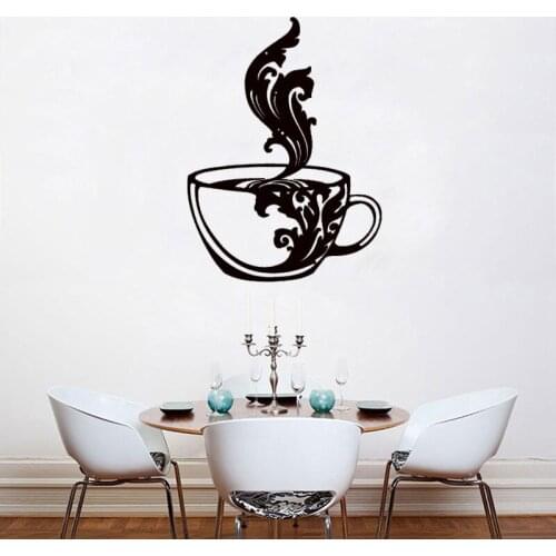 WJWY Coffee Bean With Floral Pattern Wall Sticker Kitchen Cafe Shop Art Mural Home Decor Vinyl Wall Decals Removable Wallpaper