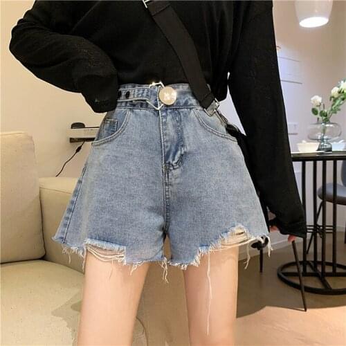 High Waisted Jeans Women Shorts Summer Casaul Wide Leg Pants Korean Style Fashion Womens Clothing Vetement Femme 2021 WPY3800