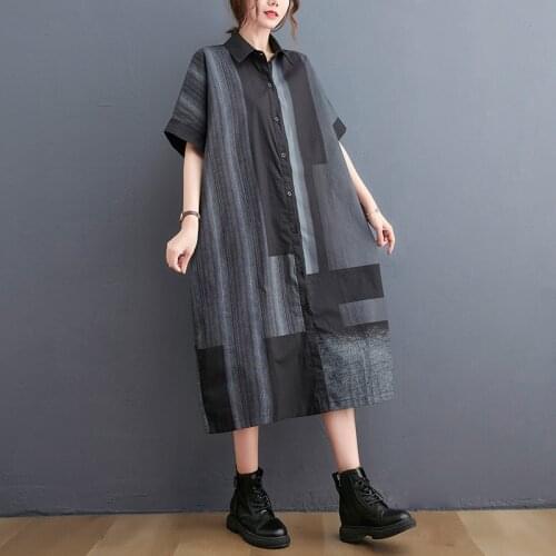 Korea Style Street Fashion Girls Loose Chic Blouse Dress Soft Cotton Women Summer Dress striped Print Travel Casual Dress