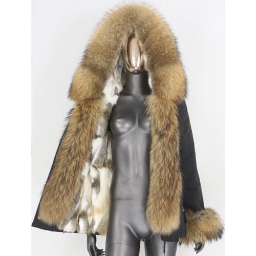 2021 Winter Jacket Women Short Waterproof Parka Real Rabbit Fur Coat Natural Raccoon Big Fur Collar Hood Removable Warm