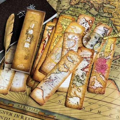 30 Pcs/Pack Retro Tracing Tour Bookmark Paper Cartoon Marks Book Reading Item Creative Gift Kawaii for Kids Children Stationery
