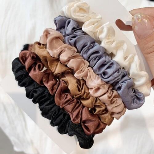 6pcs/set Women Elegant Solid Silk Elastic Hair Bands Simple Design Ponytail Holder Scrunchies Tie Headbands Hair Accessories