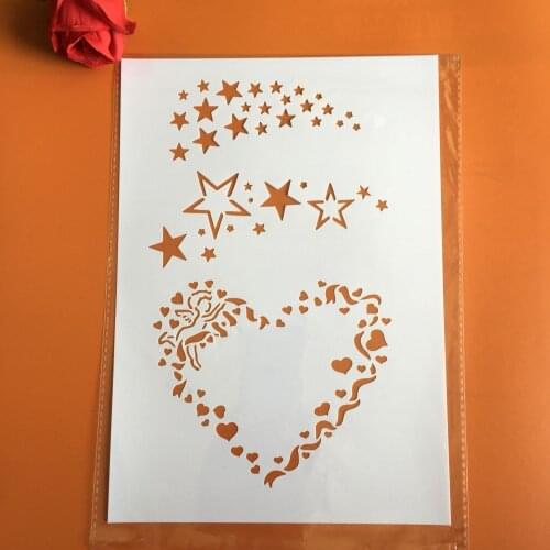 A4 29 * 21cm Heart Pentagram DIY Stencils Wall Painting Scrapbook Coloring Embossing Album Decorative Paper Card Template