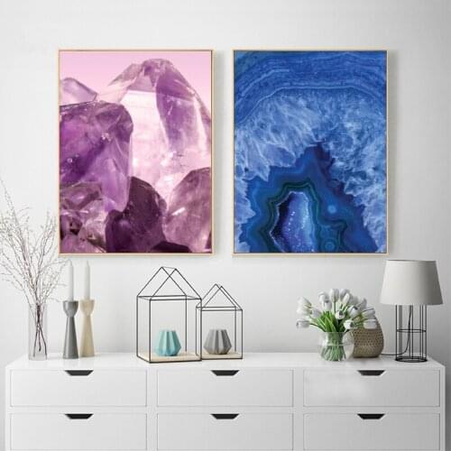 Abstract Agate Canvas Painting Wall Art Blue Agate Crystal Picture Mineral Photography Posters For Living Room Home Decor