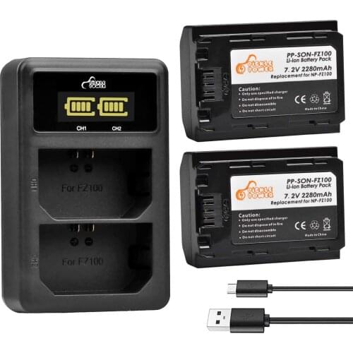 NP-FZ100 NP FZ100 Battery + LED Dual USB Charger for Sony NP-FZ100, BC-QZ1, Sony Alpha A7III A7R III A9 Alpha 9 A6600