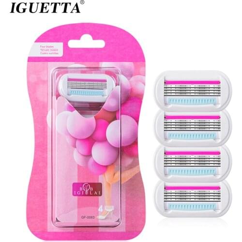 IGUETTA 4Cartridges Compatible Women Blades Beard Body Hair Remover High Quality Steel Shaving Razor Summer Gift No Handle