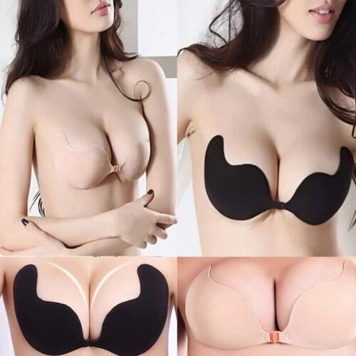 Sexy Push Up Silicone Bra Self Adhesive Seamless Strapless Bra Front Closure 1/2 Cup Gel Invisible Bras for Women Backless