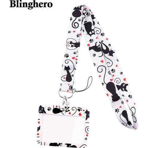 CB682 Black Cat Lanyard for Key Camera Whistle Cool ID Badge Holder Cell Phone Neck Strap Hanging Rope Gift Mobile Phone Straps