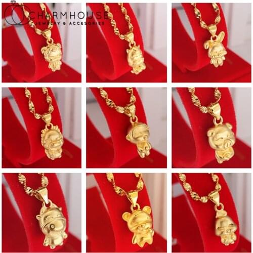 24K Gold GP Charm Necklaces For Women 12 Zodiac Animal Pendant Necklace Chain Collier Choker Femme Birthday Gift Wedding Jewlery