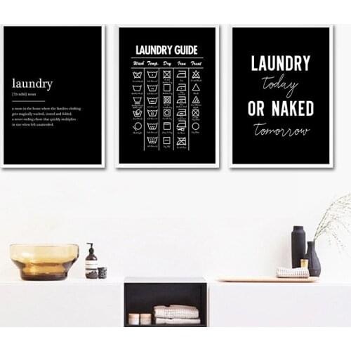Black White Laundry Symbols Guide Art Canvas Painting Print Laundry Today Quotes Poster Laundry Room Wall Picture Decor TB232