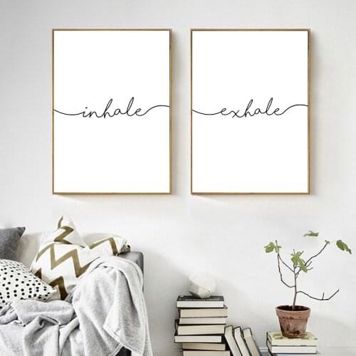 Black White Minimalist Quotes Art Canvas Print Inhale Exhale Wall Canvas For Room Decor Painting Poster Decorative Picture