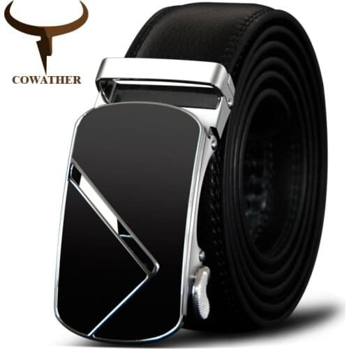 COWATHER Metal Buckle Cow Genuine Leather Mens Belt Cowhide Belts for Men Automatic Buckle Male Strap Fashion Leather Straps