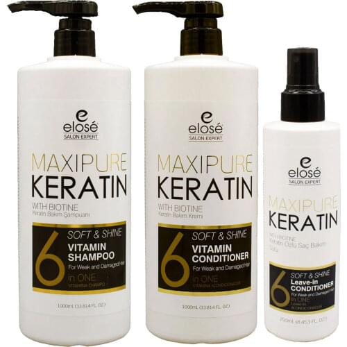 Elose Keratin 3'lü Set-Shampoo 1000 ml + Care Cream 1000 ml + Care Milk 250 ml