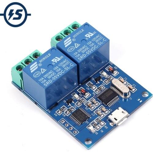 USB Relay Module CH340 USB Intelligent Control Switch 10A 250VAC 30VDC Over-Currentelay /Diode Freewheelin Protection LCUS-2 5V
