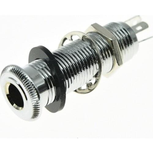 KAISH Stereo Copper Guitar Bass Barrel Jack Cylinder Input/Output Jacks 4 Pins Chrome